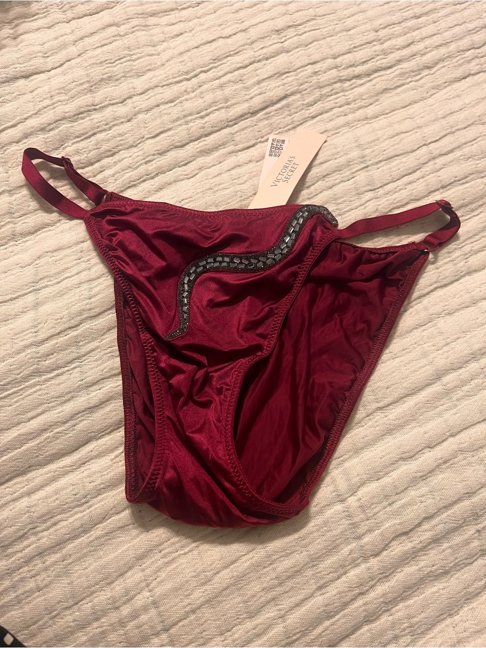 Victoria's Secret PINK Satin Bikini Briefs with Beaded Snake - Burgundy - Picture 7 of 7
